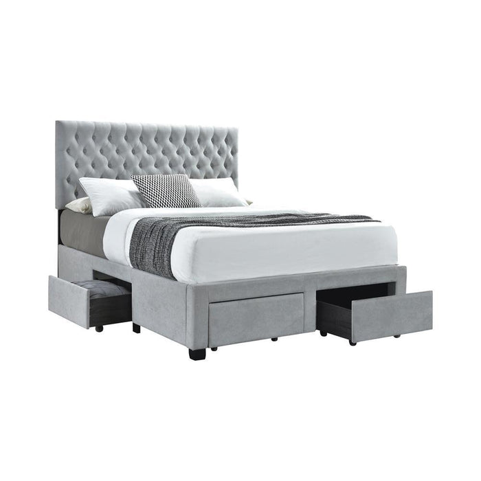 Queen 4-drawer Button Tufted Storage Bed Light Grey